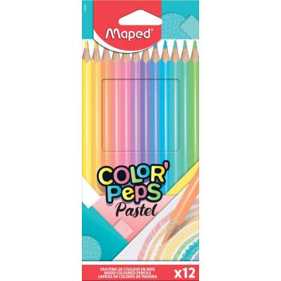 Maped crayon de couleur Color'Peps Pastel, étui cartonné de 12 crayons
