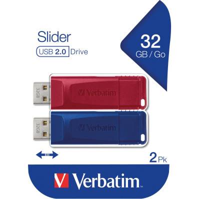Verbatim clé USB 2.0 Slider, 32 Go, paquet de 2 pièces