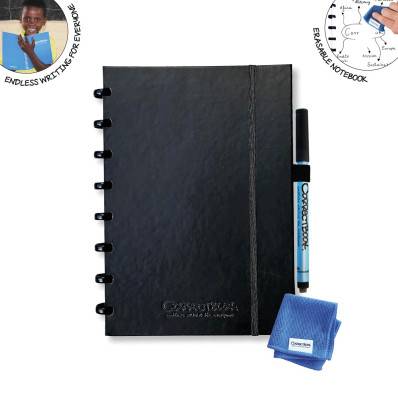 9570B99:Correctbook A5 Hardcover: cahier effaçable / réutilisable, blanc,  Ink Black (noir)