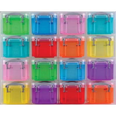 bedrag Gezamenlijke selectie Opnemen Really Useful Box transparante muurkubus met 16 gekleurde opbergdozen van  0,14 liter