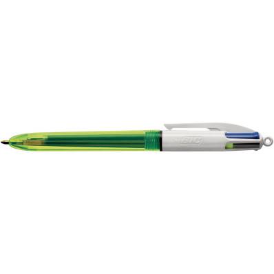 Bic 4 Colours Fluo, stylo bille, 0,32 mm, 3 couleurs classiques et un  surligneur jaune fluo