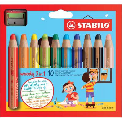 STABILO woody 3in1 crayon de couleur, étui de 10 pièces en