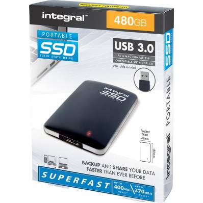 Integral disque dur SSD portable, 480 Go, noir