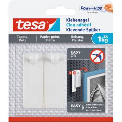 Tesa crochet adhésif Powerstrips, supporte 1 kg, blanc, blister de