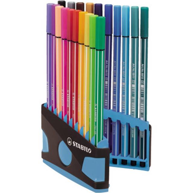 bekken lijden terugtrekken STABILO Pen 68 brush, ColorParade, blauw-grijze doos, 20 stuks in  geassorteerde kleuren