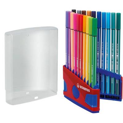 rietje Roei uit site STABILO Pen 68 brush, ColorParade, rood-blauwe doos, 20 stuks in  geassorteerde kleuren
