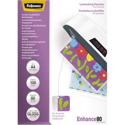 Fellowes pochette à plastifier Enhance80 pré perforeés ft 228 x 303 mm, 160  micron (2 x 80 microns), 100