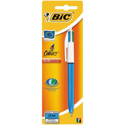 BIC Stylo-bille 4 Couleurs classiques rétractable et rechargeable