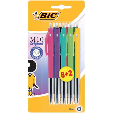 Bic stylo bille M10 Clic Colors 8+2 gratuit, blister bij VindiQ Office