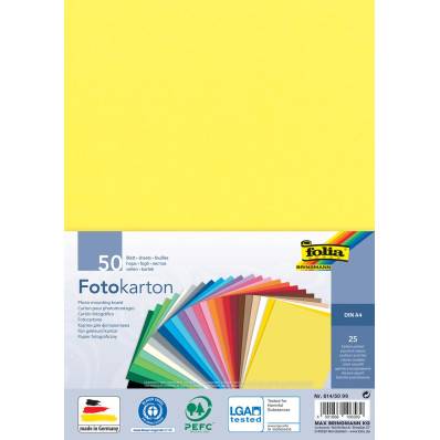 Folia carton photomontage coloré, ft A4, paquet de 50 feuilles en 25  couleurs assorties sur