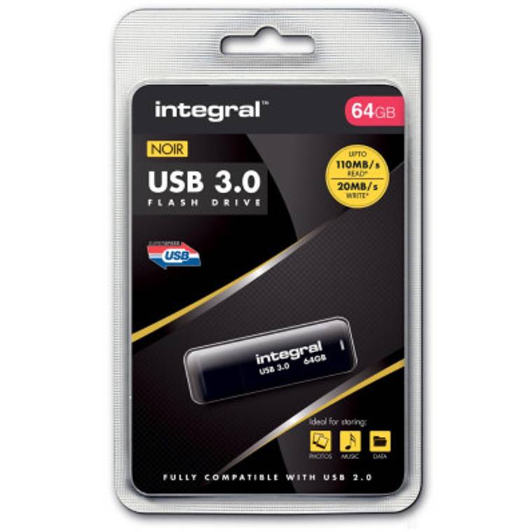 Integral clé USB 3.0, 64 Go, noir