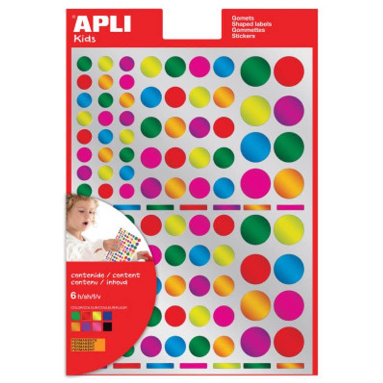 Apli Kids gommettes, cercle, blister de 624 pièces en couleurs métalliques  et formats assortis