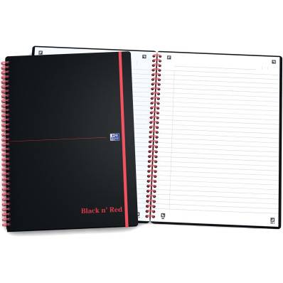 Oxford BLACK N' RED cahier spiralé en plastique, 140 pages ft A4, ligné