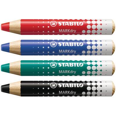 frequentie venijn Koe Stabilo MARKdry potlood voor whiteboards, etui van 4 stuks in geassorteerde  kleuren