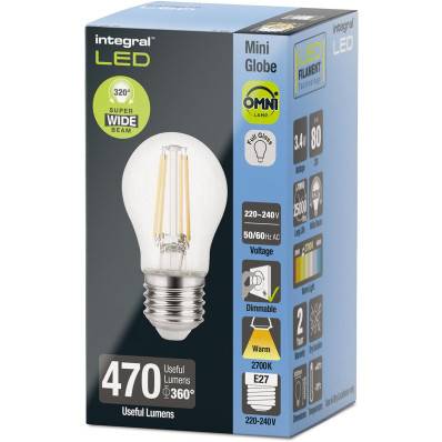 ampoule verre A60 4W 470 Lm filament LED blanc chaud 2700K