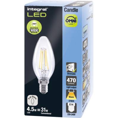 Integral lampe LED E14 Candle, non dimmable, 2.700 K, 4 W, 470 lumens