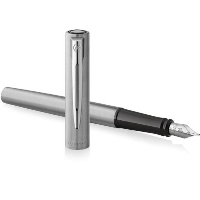 Waterman stylo plume Allure chrome pointe fine, 6 cartouches d'encre  incluses, sous blister