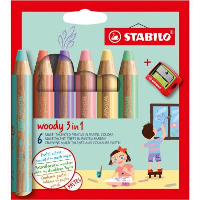 Set de crayons + 1 taille-crayon avec réservoir + 1 plateau de rangement  STABILO - woody 3 in 1 - 15 pièces - Dessiner - Colorier - Peindre