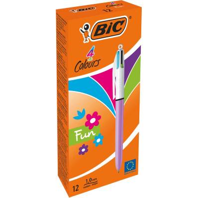 Bic 4 Colours Fun, stylo bille, 0,32 mm, 4 couleurs d'encre pastel, corps  rose pastel