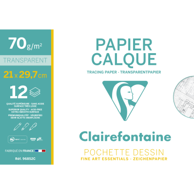 Papier Calque bloc collé 50F A4 70/75g. - Clairefontaine