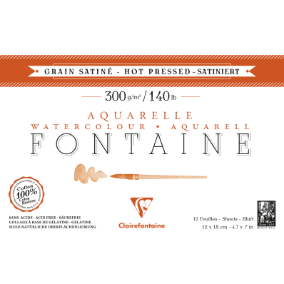 Papier Aquarelle Fontaine 300 g/m² Bloc de 12 Feuilles Grain