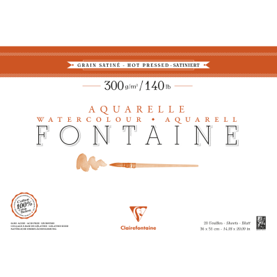 Bloc de 20 papiers aquarelle Fontaine 'Clairefontaine' Coton Grain
