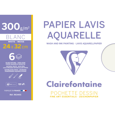 Pochette papier lavis aquarelle 300g - 24x32 - Clairefontaine – L'Art du  Papier Paris