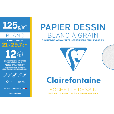 Pochette Papier Dessin Blanc À Grain 12F - 21X29,7 Cm 224G