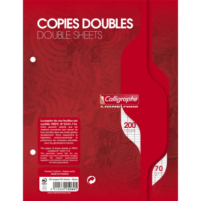 Copies doubles grands carreaux - Perforées 2 trous - 17 x 22 - 70