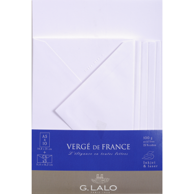 Ensemble Vergé de France 10 feuilles A5 et 5 enveloppes C6. - Clair