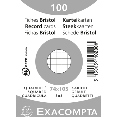 Paquet 100 fiches sous film - bristol quadrillé 5x5 perforé