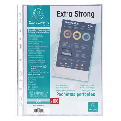Exacompta - Bloc 50 pochettes perforées PP lisse Quick Doc - A4 - Cristal