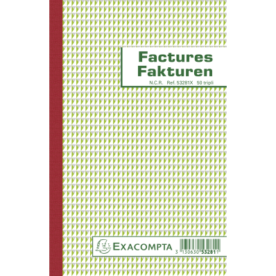 Exacompta facturier, ft 21 x 13,5 cm, bilingue, tripli (50 x 3 feuilles)