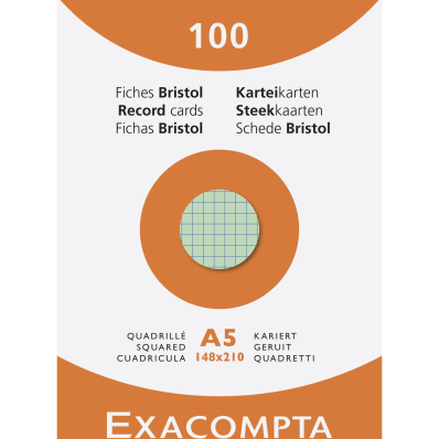 Étui de 100 fiches - bristol quadrillé 5x5 non perforé 148x210mm/ Pce