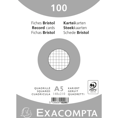 Stock Bureau - EXACOMPTA Paquet de 100 Fiches Bristol A5 blanc ligné. s/s  film