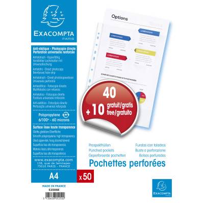 Sachet de 50 pochettes perforées polypropylène lisse 6/100e - A4/ Pce