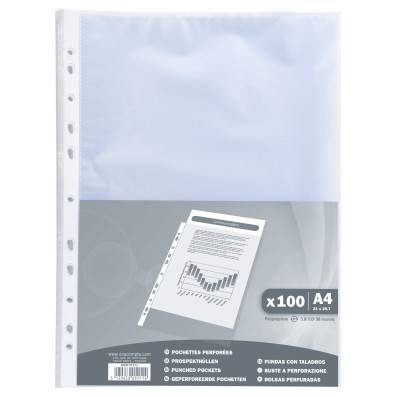 Sachet de 100 pochetttes perforées Polypropylène grainé 5/100e - A5 -  Cristal sur