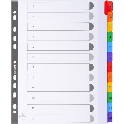 Intercalaires carte blanche 160g avec onglets couleurs renforcés - 6  positions - A4 - Blanc