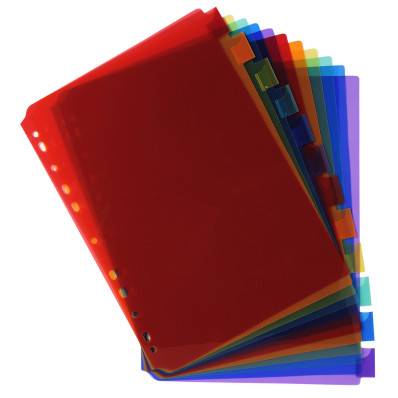 Intercalaires PP transparent couleurs avec porte étiquette A4 12 positions