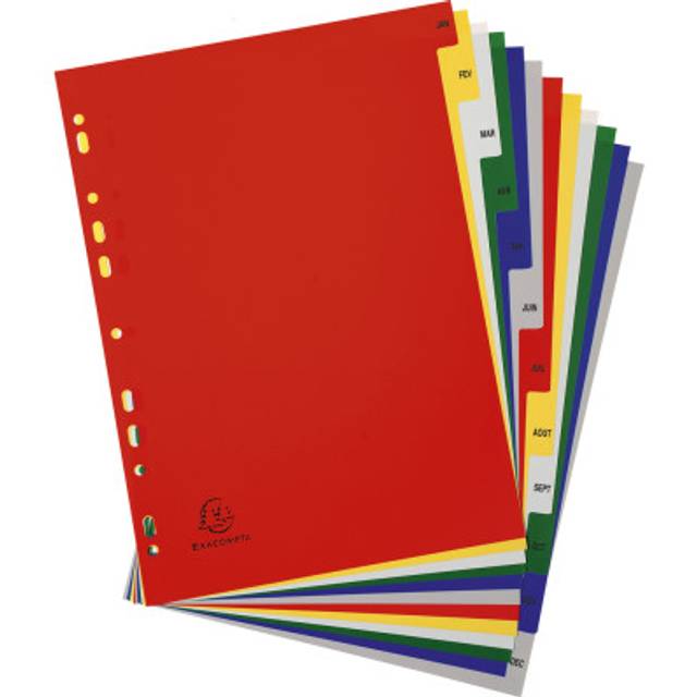 Intercalaires imprimés mensuel PP couleurs 12/100e - 12 positions - A4+/ Pce