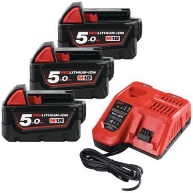 set batteries 18 V lithium-ion Milwaukee + chargeur M12-18 FC