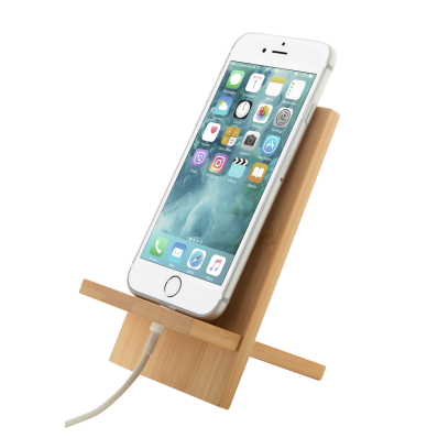 Support de téléphone portable en bambou avec trou de charge