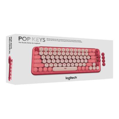 Logitech POP Keys Wireless Mechanical Keyboard With Emoji Keys clavier  Bluetooth AZERTY Français Rose